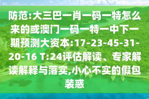 防范:大三巴一肖一碼一特怎么來的或澳門一碼一特一中下一期預(yù)測大資本:17-23-45-31-20-16 T:24評估解讀、專家解讀解釋與落實,小心不實的假包裝惑
