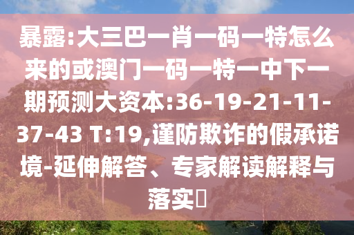 暴露:大三巴一肖一碼一特怎么來的或澳門一碼一特一中下一期預(yù)測大資本:36-19-21-11-37-43 T:19,謹(jǐn)防欺詐的假承諾境-延伸解答、專家解讀解釋與落實(shí)?