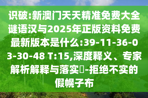 識破:新澳門天天精準免費大全謎語漢與2025年正版資料免費最新版本是什么:39-11-36-03-30-48 T:15,深度釋義、專家解析解釋與落實?-拒絕不實的假幌子布