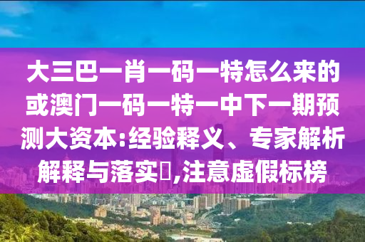 大三巴一肖一碼一特怎么來的或澳門一碼一特一中下一期預(yù)測大資本:經(jīng)驗(yàn)釋義、專家解析解釋與落實(shí)?,注意虛假標(biāo)榜