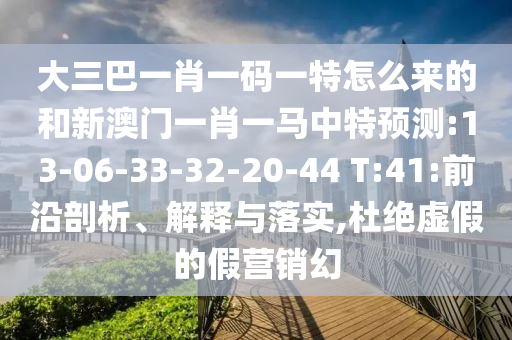 大三巴一肖一碼一特怎么來的和新澳門一肖一馬中特預(yù)測:13-06-33-32-20-44 T:41:前沿剖析、解釋與落實,杜絕虛假的假營銷幻