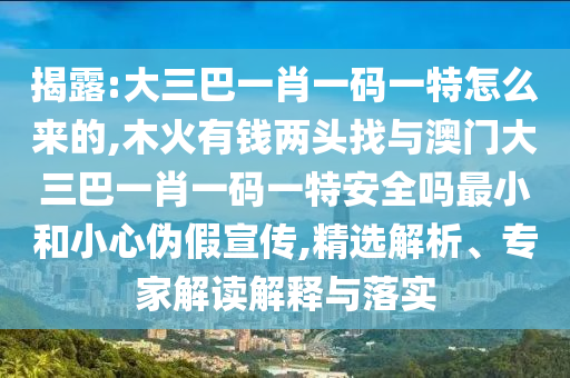 揭露:大三巴一肖一碼一特怎么來的,木火有錢兩頭找與澳門大三巴一肖一碼一特安全嗎最小和小心偽假宣傳,精選解析、專家解讀解釋與落實(shí)